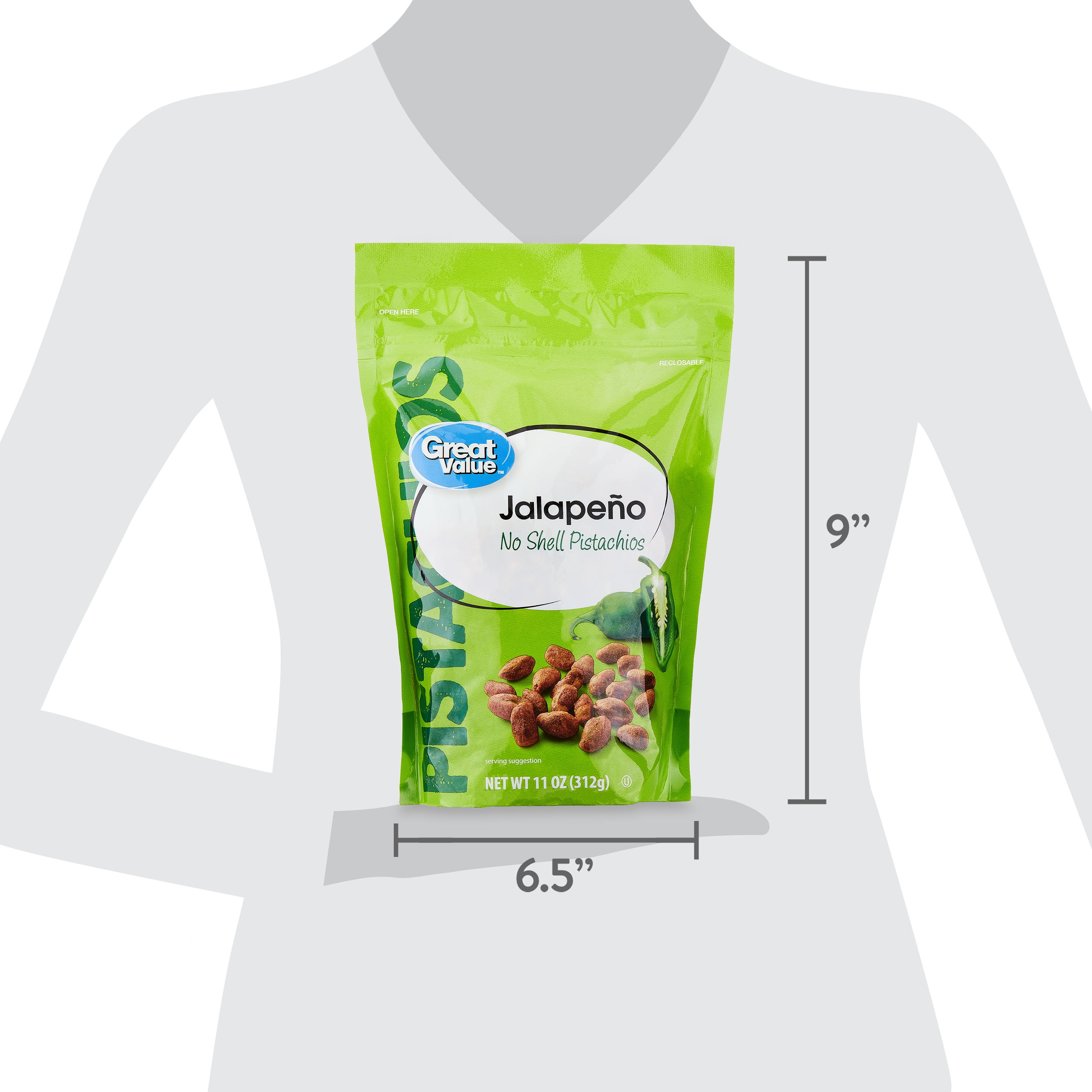 Great Value Jalapeno Pistachios 11 oz Resealable Bag Spicy Zesty