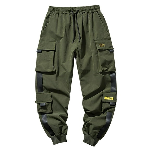 Men's Casual Cargo Pants Techwear Streetwear Elastic Waist Jogger Outdoor Sport Trousers with Pockets Lightweight Comfortable