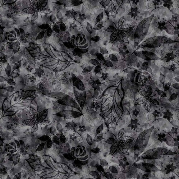 108 Inch Wide PB Textiles Botanic Batik Foliage Charcoal Quilt Back Cotton Fabric Extra Wide