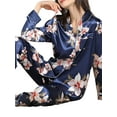 thumbnail image 3 of Biekopu Women Imitation Silk Pajamas Lounge Set,Flower/Heart/Dot Print Long Sleeve Shirts Tops +Pants, 3 of 5