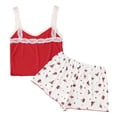 thumbnail image 5 of BRICH Women's Cute 2 Piece Pajama Sets Ruffle Cami Top and Shorts Sleepwear Set Red S, 5 of 7
