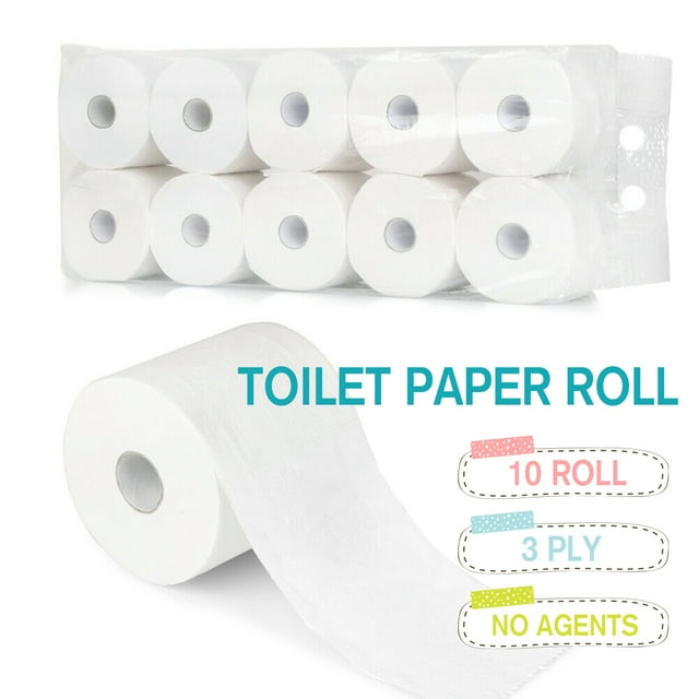 10 Rolls 3 Ply Toilet Paper Core Paper Roll Roll Paper Towels Bath Tissue Bathroom White Paper Roll