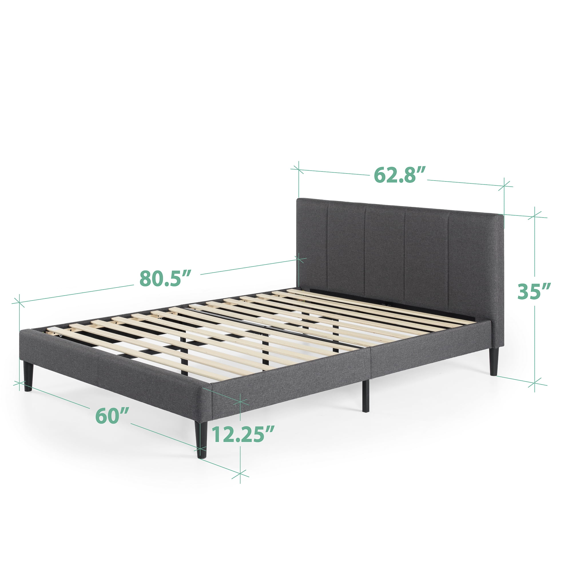 Zinus Maddon 35" Upholstered Platform Bed Frame, Grey, Queen