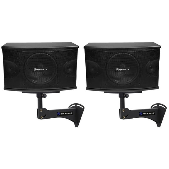 2) Rockville KPS10 10" 3-Way 1200w Karaoke/Pro Speakers Adjustable Wall Brackets