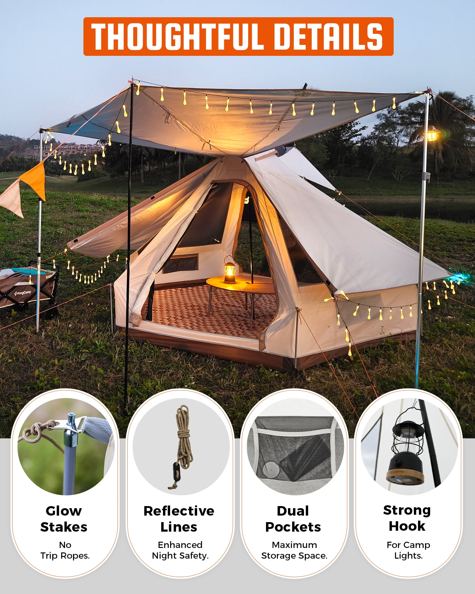 KingCamp Bell Tent for Camping, 2-4 Person All Season Waterproof Family Bell Tent, Luxury Camping Tents