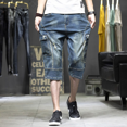 thumbnail image 3 of Pantalones cortos de mezclilla para hombre, hasta la rodilla, bermuda corta, pantalones vaqueros cortos para hombre con bolsillos, pantalones cortos de lujo azules, ropa de calle fina, talla XL, 3 of 5