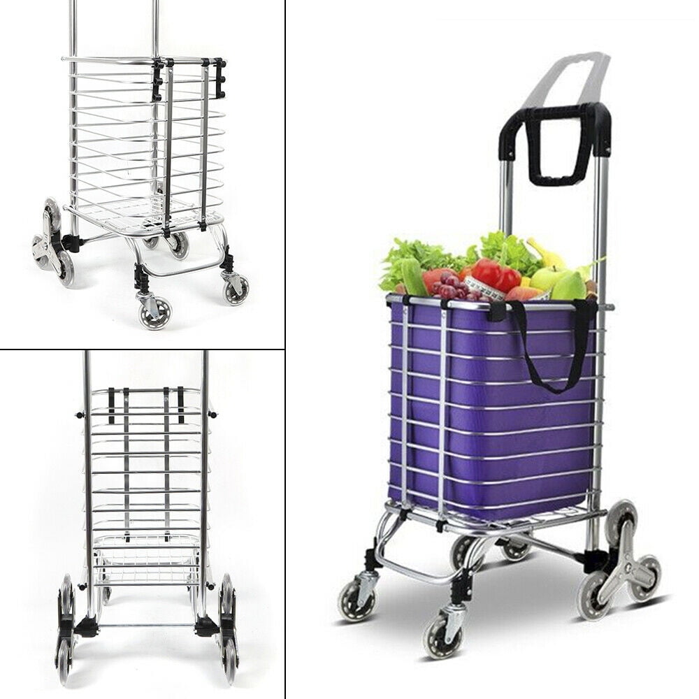 ZXC Home Shopping Cart Grocery Supermarket Multifunctional Thicken Aluminum Stainless Steel Triangle Wheel Portable Foldable Household Cart 