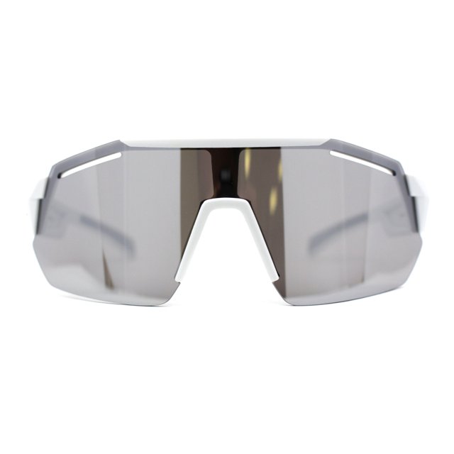 Mens Xloop Half Rim Oversize Shield Sharp Plastic Sunglasses White Grey Silver Mirror