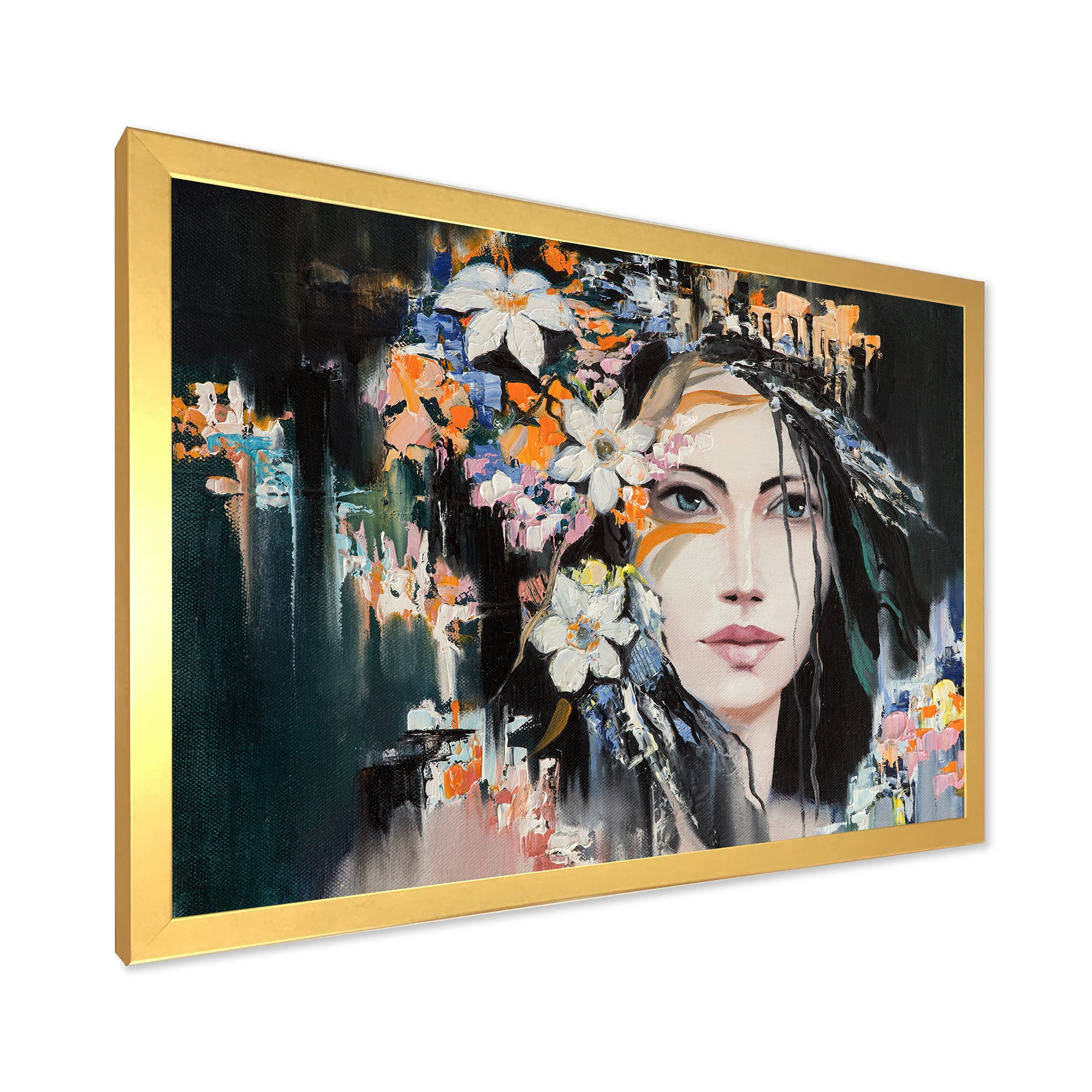 Designart 'Portrait Of A Young Woman With Flowers I' Modern Framed Art Print