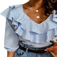thumbnail image 3 of AMERTEER Femmes Blouse Rayée V Cou Manches Volantées Tops Été Blouse Décontractée, 3 of 6
