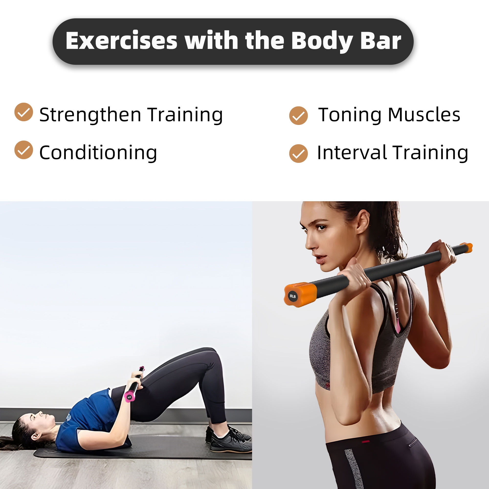 Signature Fitness Total Body Workout & Exercise Weighted Bar w/Grip, 3 Pack