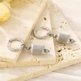 thumbnail image 3 of PAURO Women's Huggie Hoop Earrings Stainless Steel Lantern Dangle Piercing Earrings Silver Large, 3 of 5