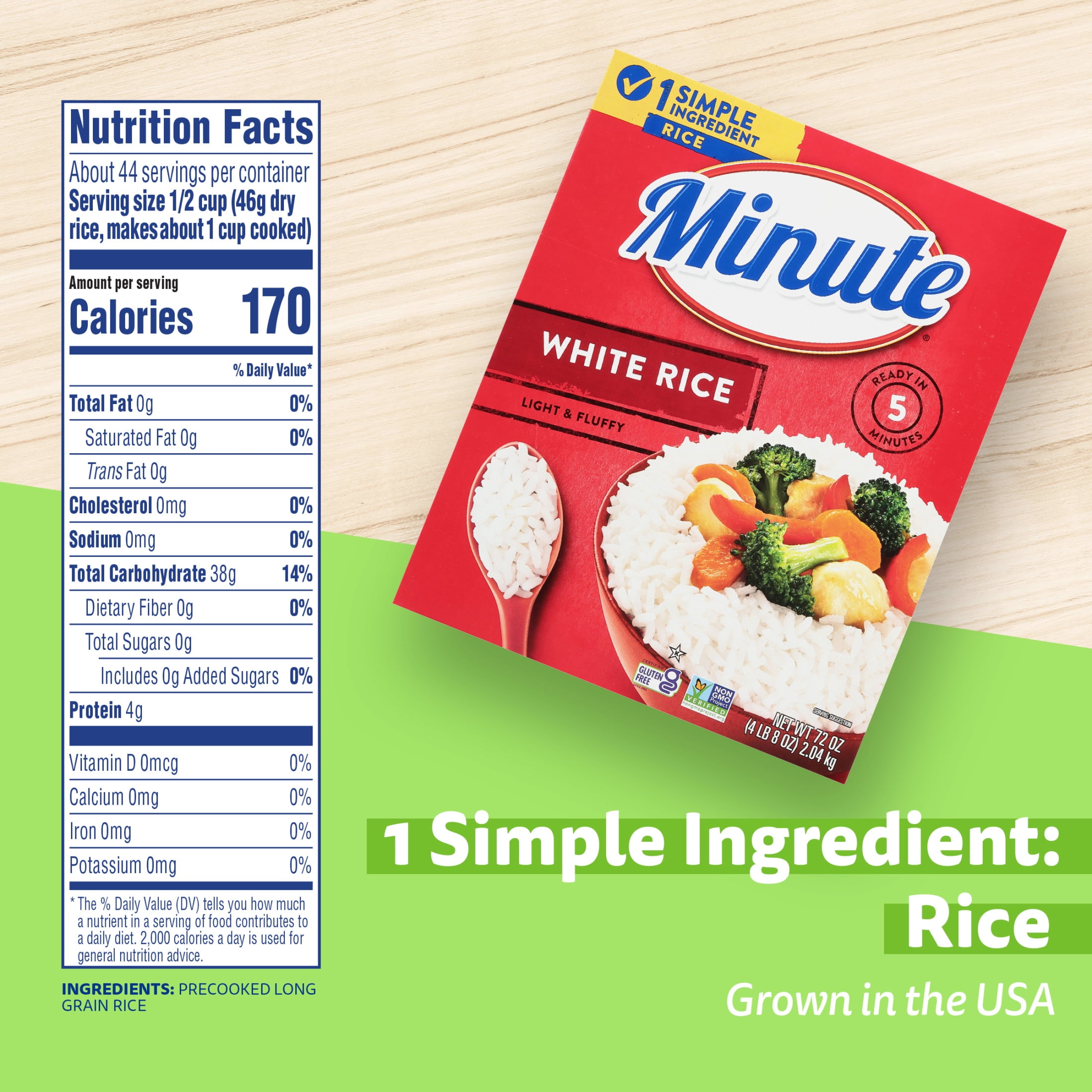 (4 pack) Minute Instant White Rice, Light and Fluffy, Gluten Free, 72 oz Box