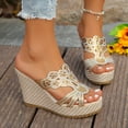 thumbnail image 2 of Bmisegm Ladies Summer Rhinestone Bright Leather Thick Bottom Large Size Slope Heel Sandals Slippers Womens Sandals Summer Gold 9, 2 of 9