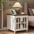 thumbnail image 4 of Buildhom Farmhouse End Table with Charging Station, 2pc 24" Wide Nightstand with Glass Barn Door & Adjustable Shelf for Living Room, White, 4 of 9