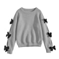 thumbnail image 2 of Girls Long Sleeve Sweatshirt Tops, Solid Color Bow Detail Pullover, Casual Everyday Clothing | Akmoler,Gray 11-12 Years, 2 of 6