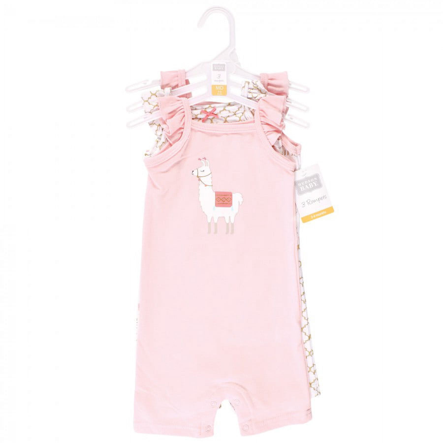 Hudson Baby Infant Girl Cotton Rompers, Llama, 0-3 Months