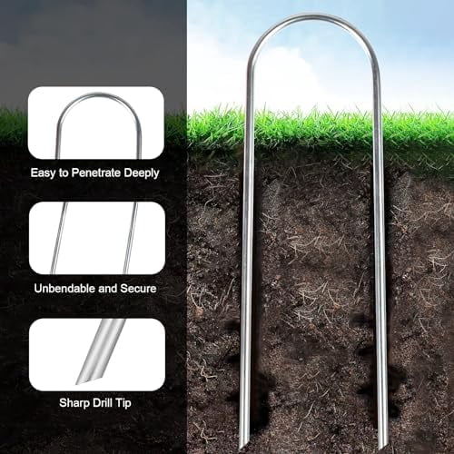 Jointown 8 Pcs Galvanized Trampoline Stakes-10 Inch, Heavy Duty Anti-Rust Garden Stakes, Ground Stakes, Garden Galvanized Landscape Staples Stakes for Trampoline, Camping Tent, Soccer Goal, Silver
