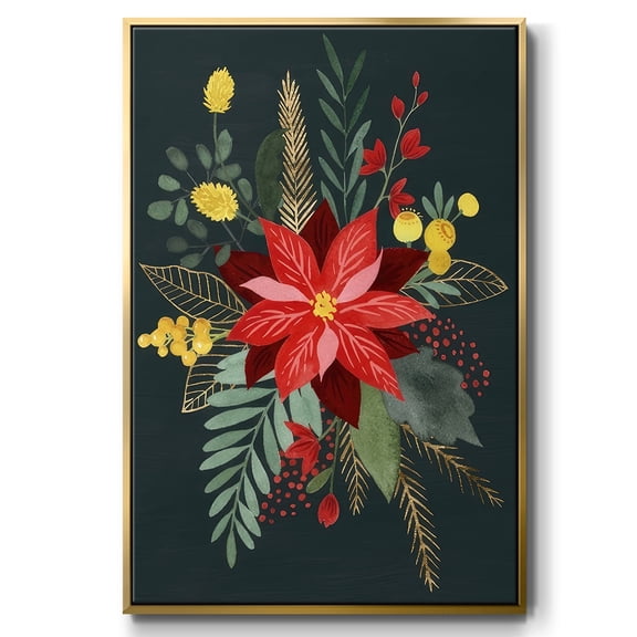 Bright Christmas Night Collection B - Framed Gallery Wrapped Holiday Canvas - 17 x 25 - Gold Frame