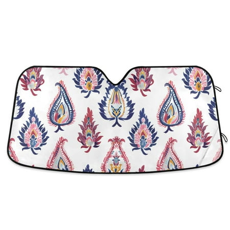 Paisley Embroidery Floral Car Windshield Sun Shade Foldable Car Front Window Visor Heat and UV Protection 57x31.5