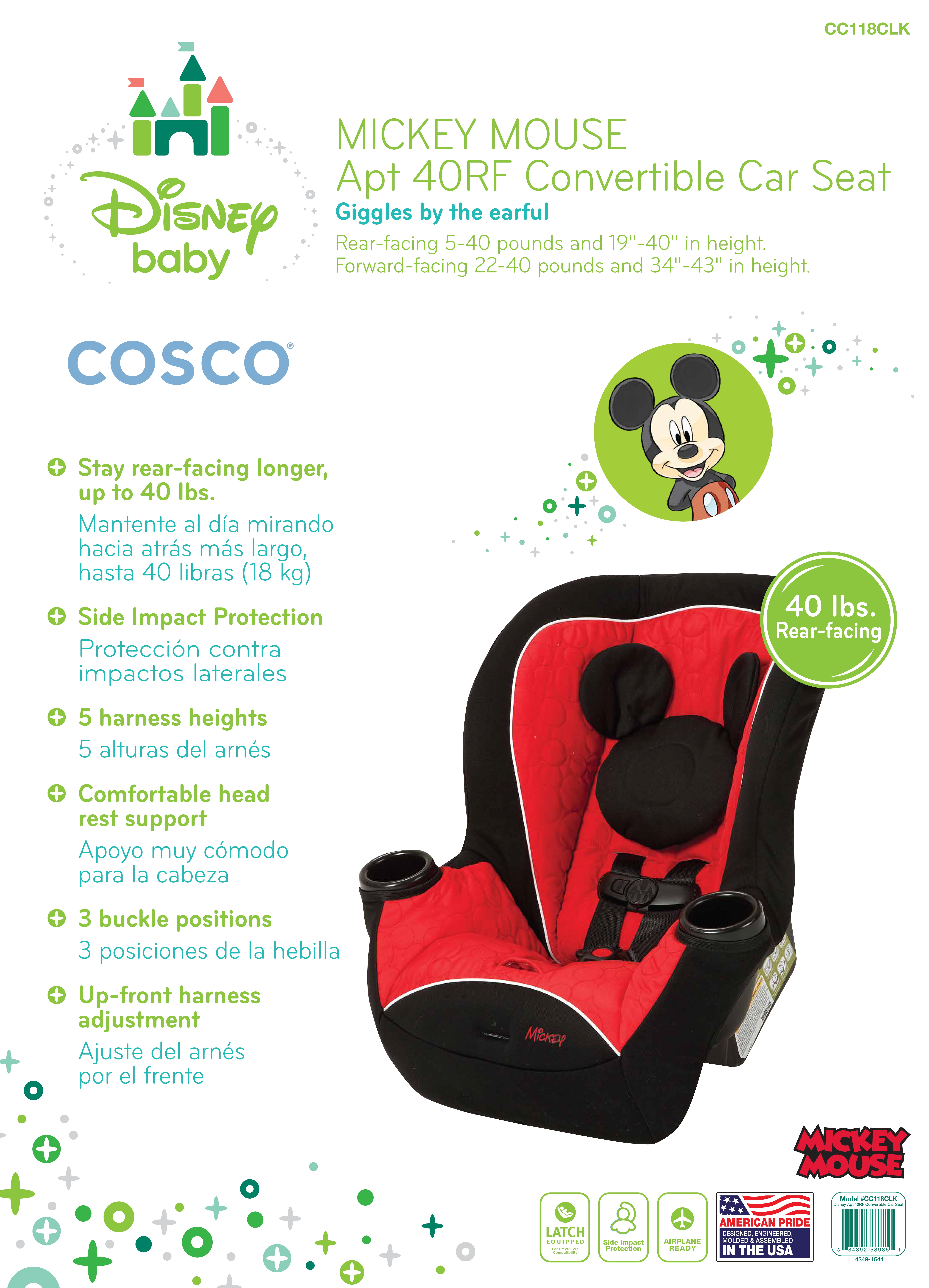 Disney Baby Mickey Mouse Apt 40 Rf Convertible Car Seat Mouseketeer