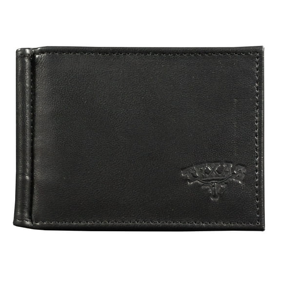 Texas NCAA Longhorns Genuine Black Leather Money Clip Wallet RFID Blocking
