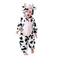 thumbnail image 2 of Kids Cow Costume Jumpsuit, Flannel Hooded One Piece with Cow Spots and Belly Detail for Dress Up and Birthday Photos | TruHer,Black 19-24 Months, 2 of 8