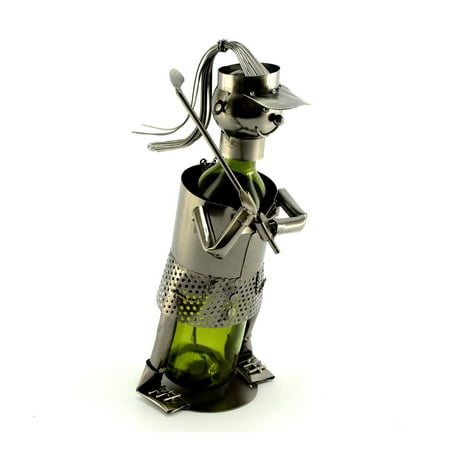 Golfer Wine Caddie - Metal Lady Golfer Wine Bottle Holder Character