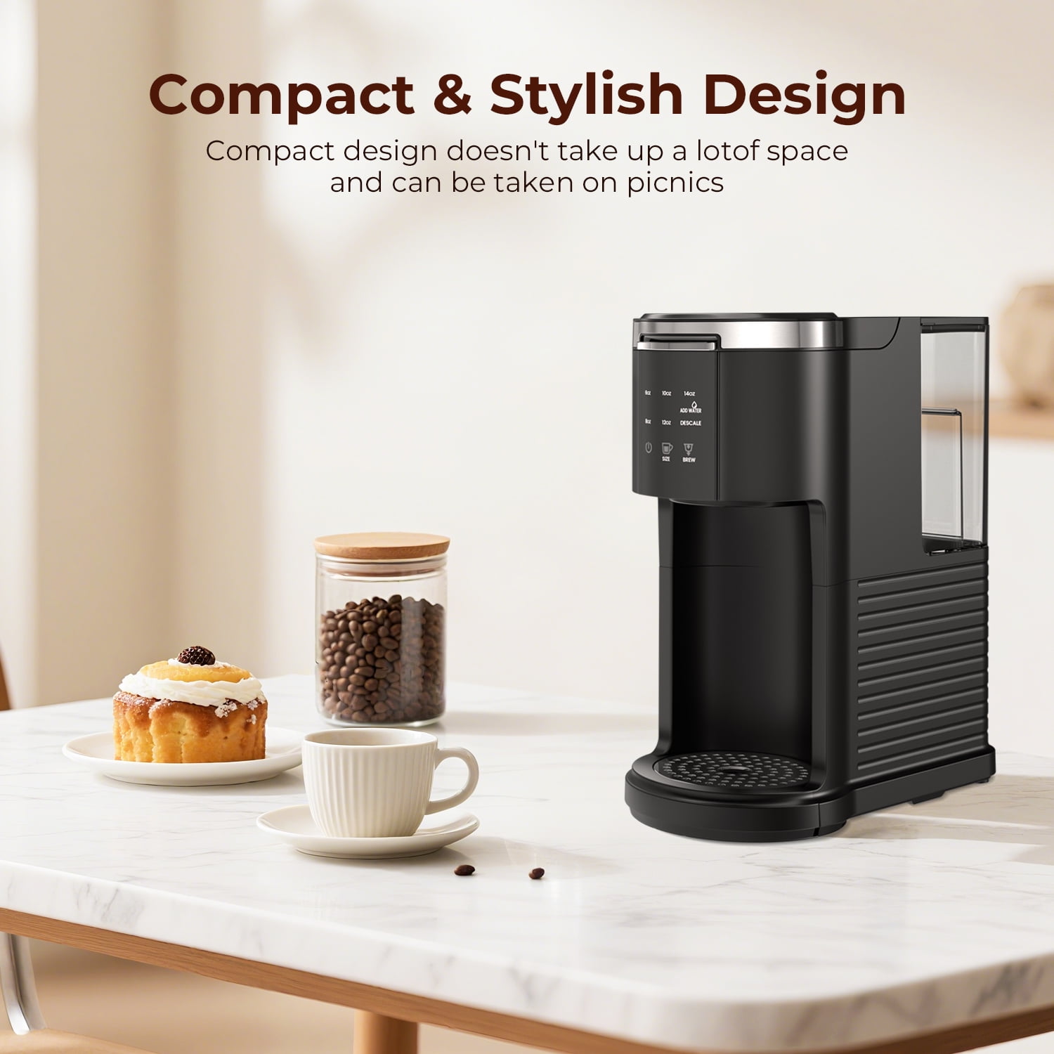 WAA Coffee Maker 2-in-1 Single Serve Coffee Brewer, Black