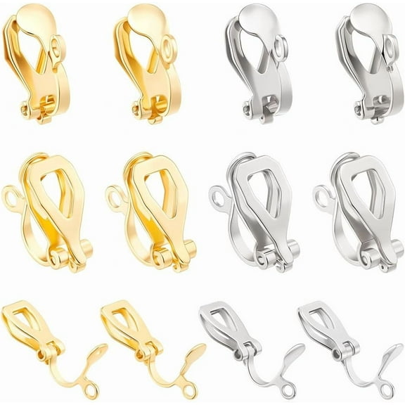 1 box 40pcs 2 colors Clip-on Earring Converters Stainless Steel Clip on Earrings Clip on Earring Components golden Silver Dangle Earring Clips for Women Adult Jewelry Making DIY Crafts Supply