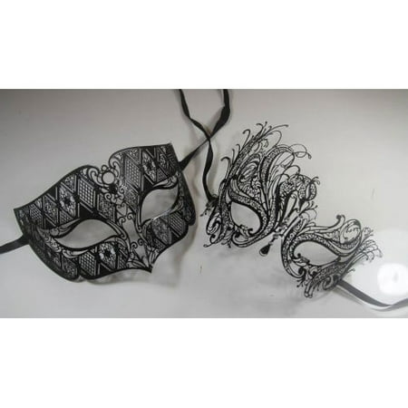 Lovers Men and Women Couples Venetian Masks - 2 Piece Black Colored