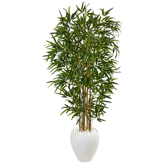 Nearly Natural 5’ Bamboo Artificial Tree in Oval White Planter