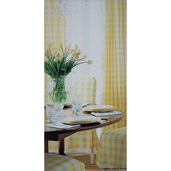 Poplin Gingham Checkered Window Curtain 56 Inch Wide Light Yellow
