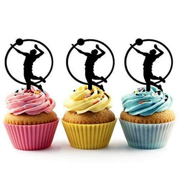 Volleyball Man Silhouette Acrylic Cupcake Toppers 12 pcs