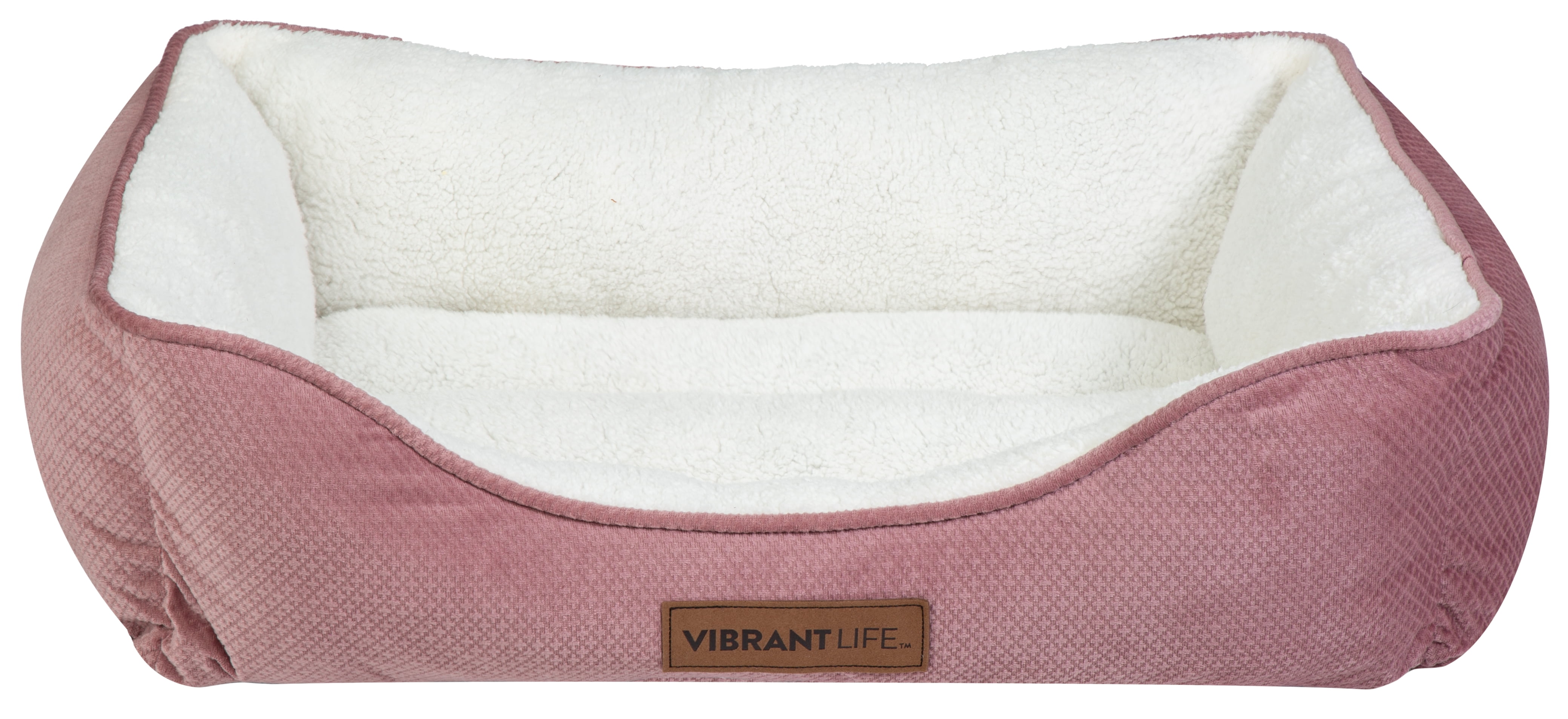Vibrant Life Premium Plush Cuddler Pet Bed for Dogs & Cats, Machine Washable, Pink & White