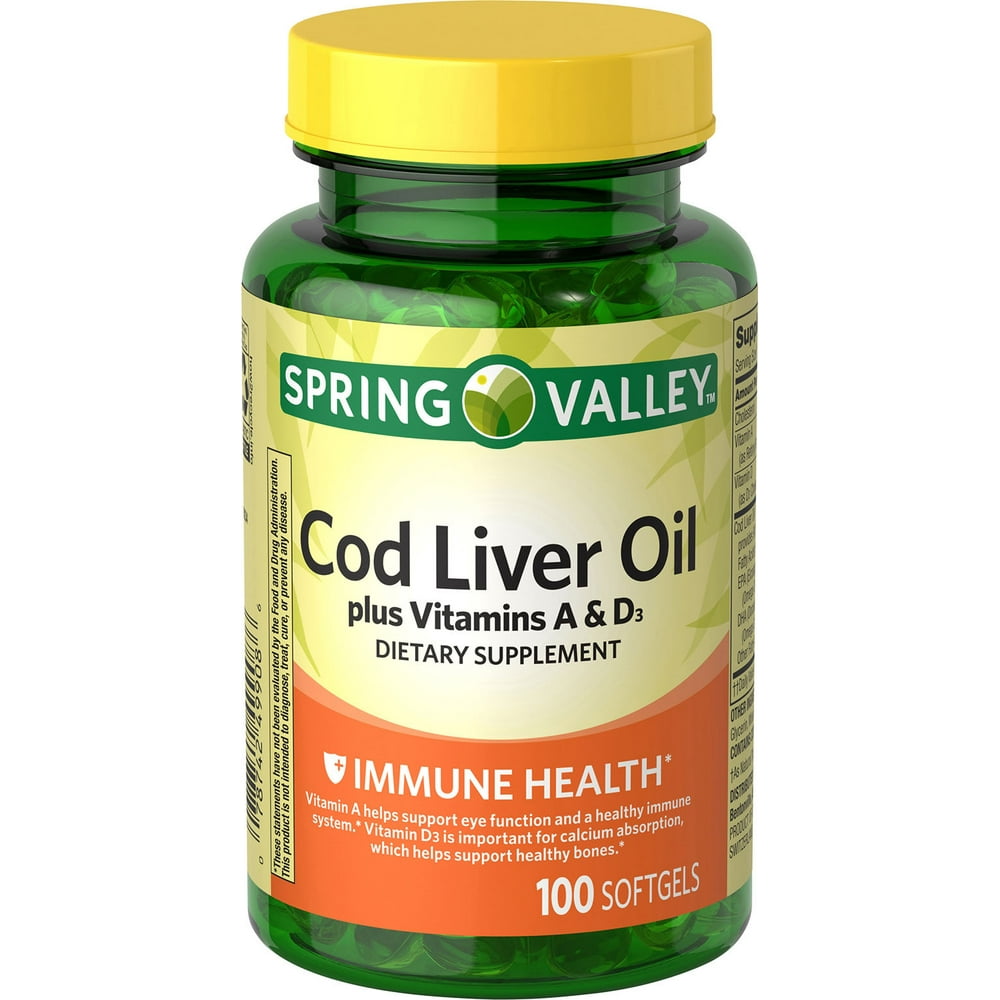 Spring Valley Cod Liver Oil Plus Vitamin A & D Softgels, 100 Count