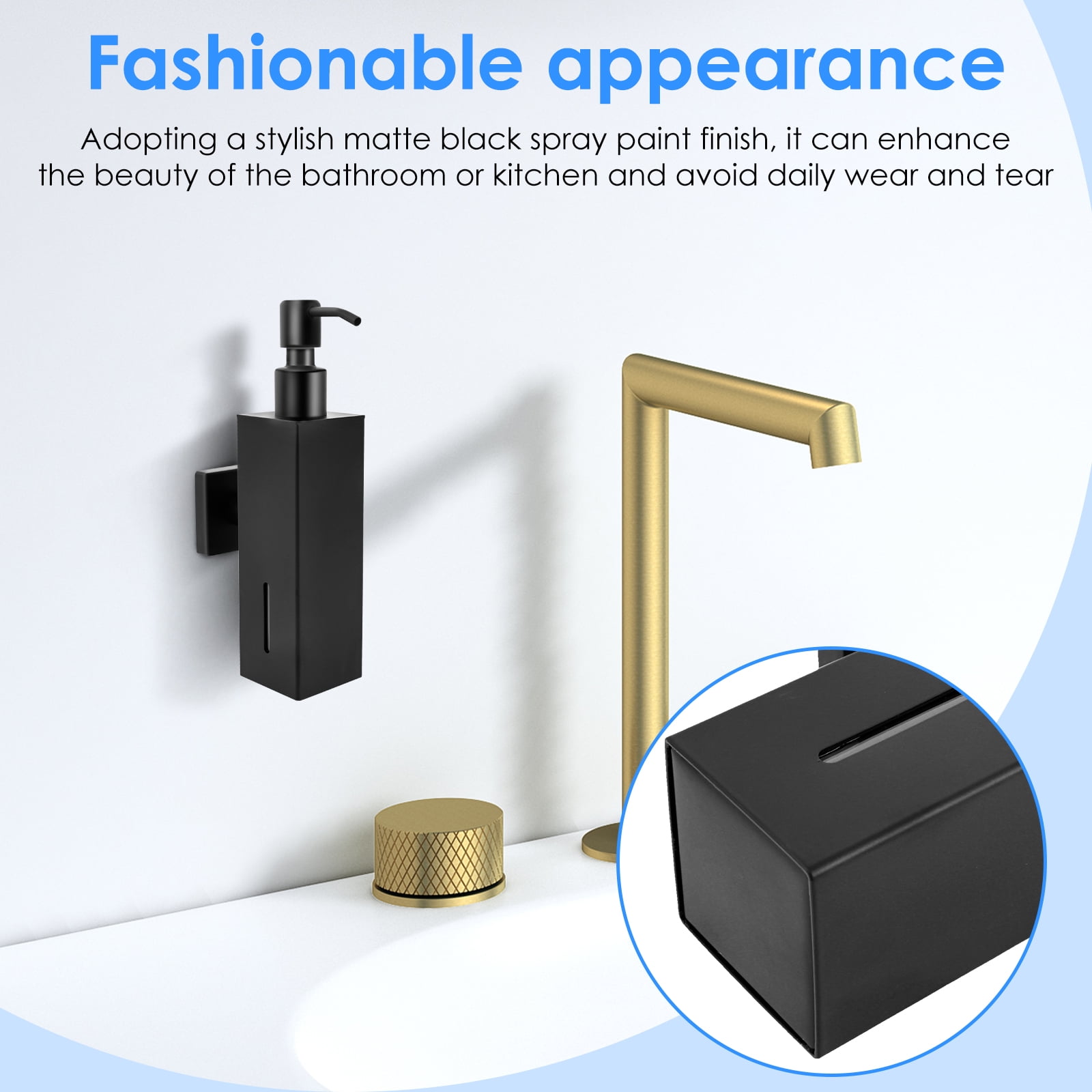 FKSZLL Soap Dispenser Wall Mounted Hand Shampoo Dispenser for Bathroom Matte Black Stainless Steel Soap Dispenser with Screw Shower for Home Bathroom Kitchen