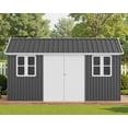 thumbnail image 4 of Jocisland 12x14x8.5 ft Galvanized Steel Outdoor Storage Shed with 2 4-Pane Windows Lockable Door, Nordic Cottage Shed for Backyard, Garden, Dark Grey, 4 of 9