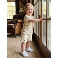 thumbnail image 5 of BemeyourBBs Toddler Baby Boy Summer Cotton Linen Clothes Cute Infant Boy Dinosaur Duck Outfit Print Button Down Turn Down Neck Short Sleeve Shirt and Shorts 2 Pcs Set, 5 of 9