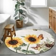 thumbnail image 4 of 4ft Round Rug, Sunflower Vintage Non-Skid Rubber Backing Large Area Rugs - Living Room Bedroom Home Office, Pastoral Rustic Botanical Flowers Indoor Floor Mat Carpets Washable Rug, 4 of 9