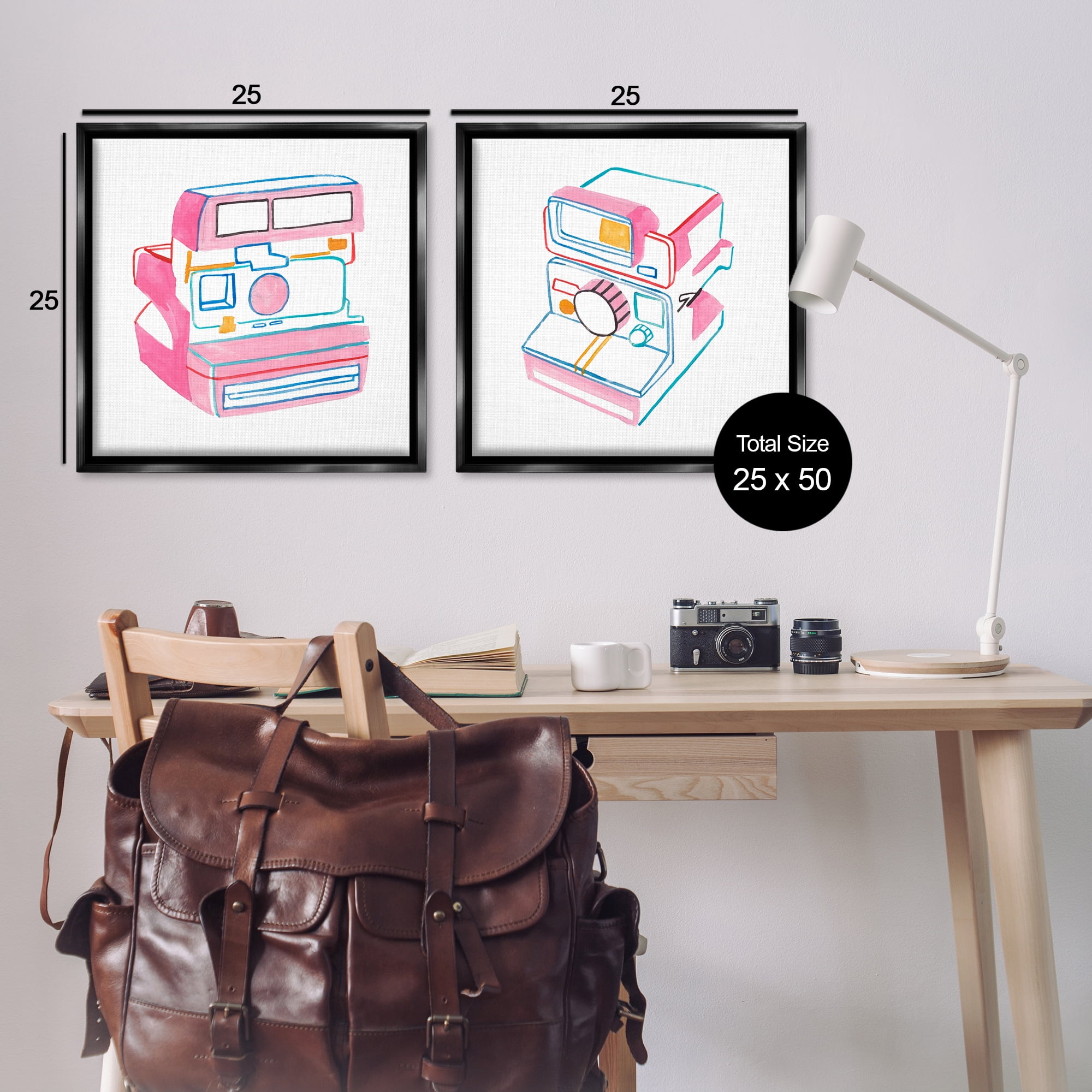 Stupell Industries Hand Drawn Vintage Camera Entertainment Painting Black Floater Framed Canvas Art Print Wall Art, 25 x 25, Set of 2