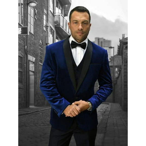 Men's Velvet Suit Shawl Lapel Dark Navy Suit