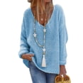 thumbnail image 1 of Qarigey Suéter de mujer Casual cuello en V de manga larga suéter de mujer vacaciones ligero moda elegante Tops regalo primavera Otoño Invierno Prendas para la parte del cuerpo METRO Blau, 1 of 6