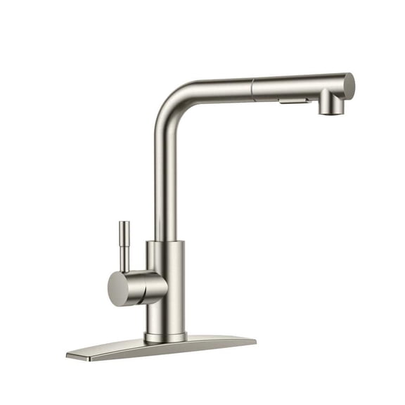Single Handle Pull Down Sprayer Kitchen Faucet with Deckplate Pull Out Spray Wand in Brushed Nickel