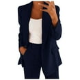 thumbnail image 2 of Travel Outfits for Women Elegant Solid Color Suit Long Sleeve Cardigan Pockets Top Elastic Straight Leg Pants Suit Set, 2 of 6