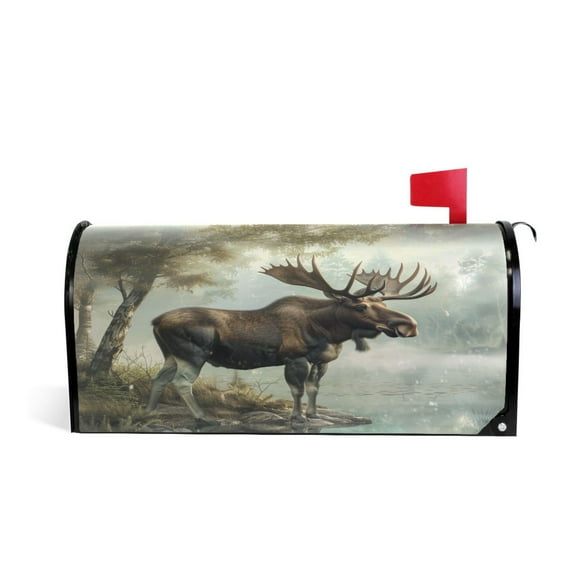 Mailbox Covers Magnetic Large Size Post Box Cover Wrap Outside Waterproof Home Yard Garden Decor Moose on Misty Lake 25.5x21