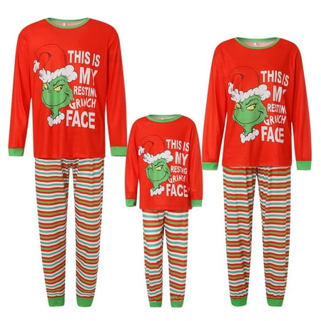 

Holiday Family Matching Christmas Pajamas Sets The Grinch Stripe Print Baby-Kids-Adult-Pet Size 2 Pieces Top and Pants Bodysuits Xmas Pjs Set