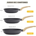 thumbnail image 1 of Juego de Sartenes Antiadherentes, 3 Pzas Sartenes 20 CM 24 CM y 28CM Libre de PFOA, Conducción Uniforme y Rápida para Estufas de Gas, Eléctrica, Cerámica (Negra, 20+24+28CM), 1 of 7