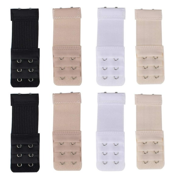 8Pcs Women Soft Bra Extender, 2 Hook Bra Elastic Extender, 3.9"x1.3"(Black, White, Beige, Light Beige)