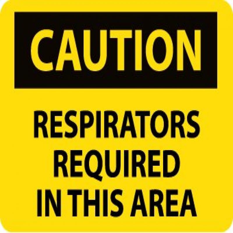 Legend CAUTION Black on Yellow Aluminum 14 Length x 10 Height RESPIRATORS REQUIRED IN THIS AREA NMC C71AB OSHA Sign